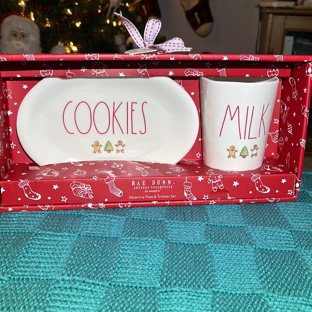 Rae Dunn Melamine cookies plate and milk cup